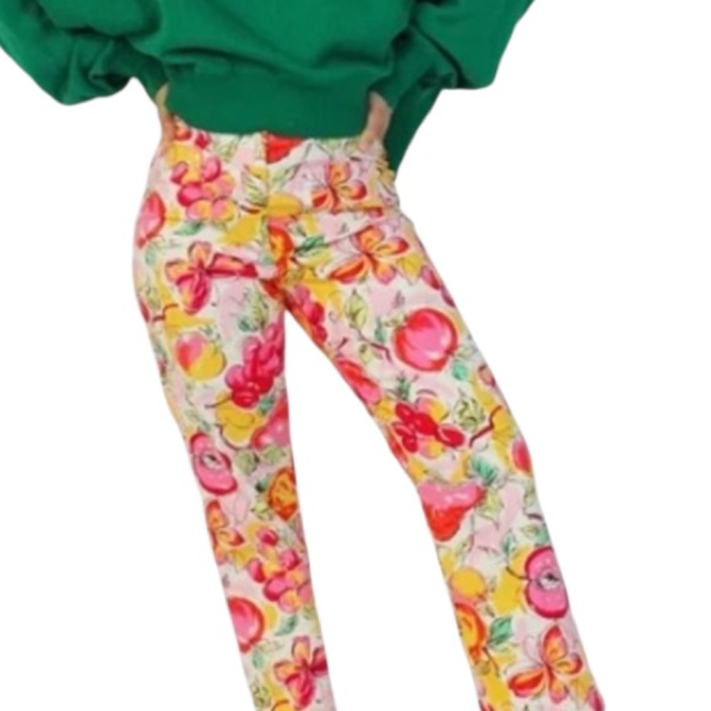 Talbots Pants Y2K Vintage Stretch High Waist Straight Leg Fruit Print Women’s 8